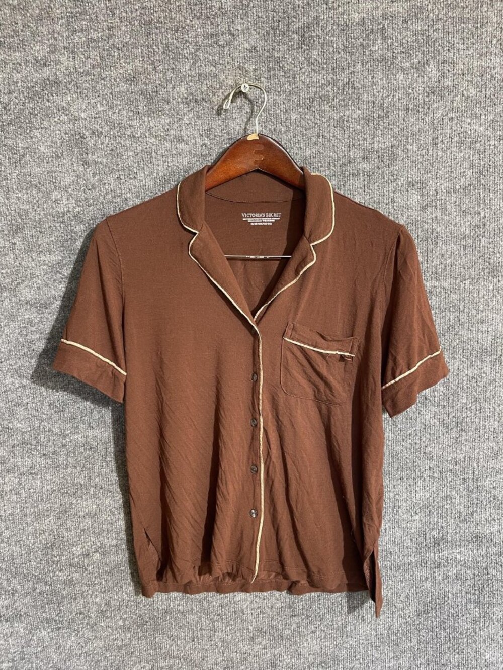Victoria's Secret Pajama Top Womens XS Brown Modal Button Front Sleepwear Lounge